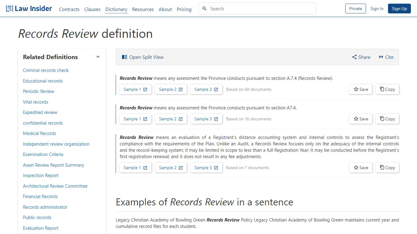 Records Review Definition | Law Insider